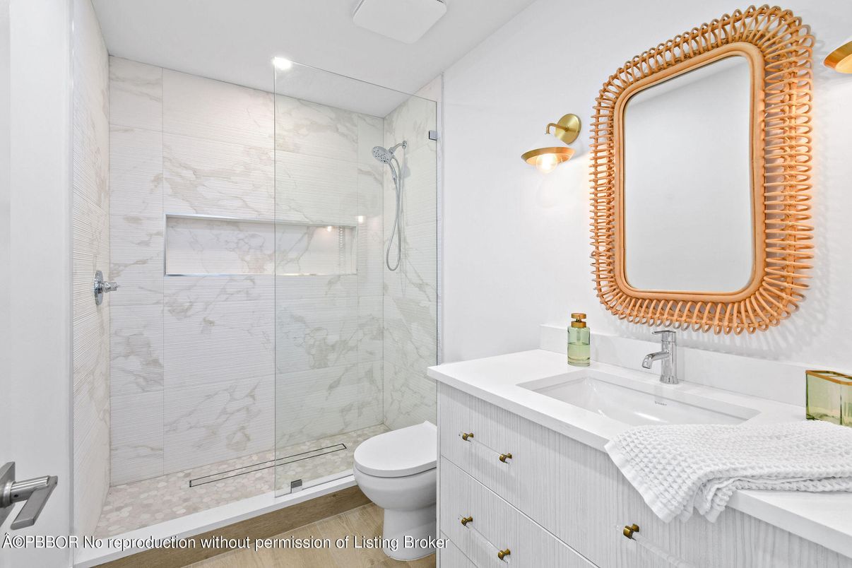 Bathroom, Glass Shower, Interior, Marble Walls, Recessed Lighting