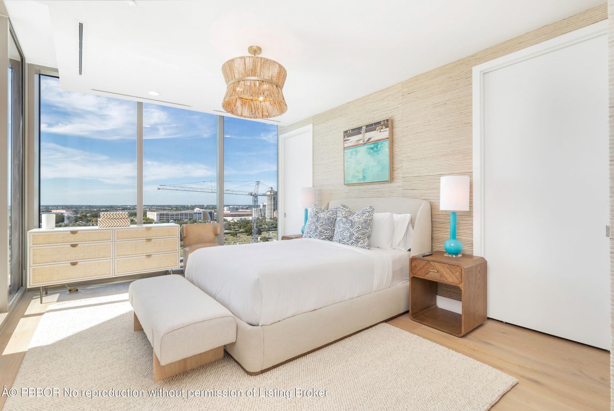 Bedroom, Chandelier, Interior, Pendant Lights, Recessed Lighting, Wood Texture Flooring