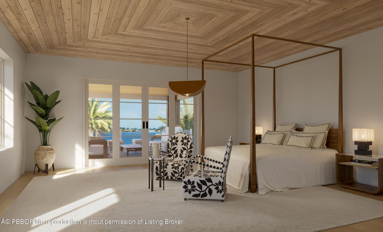 Bedroom, Interior, Pendant Lights, Water, Wooden Ceilings