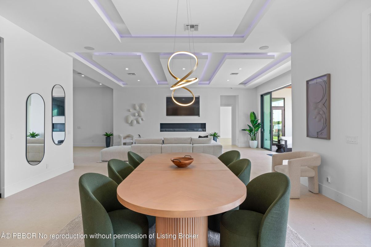 Dining room, Fireplace, Interior, Living room, Pendant Lights, Recessed Lighting