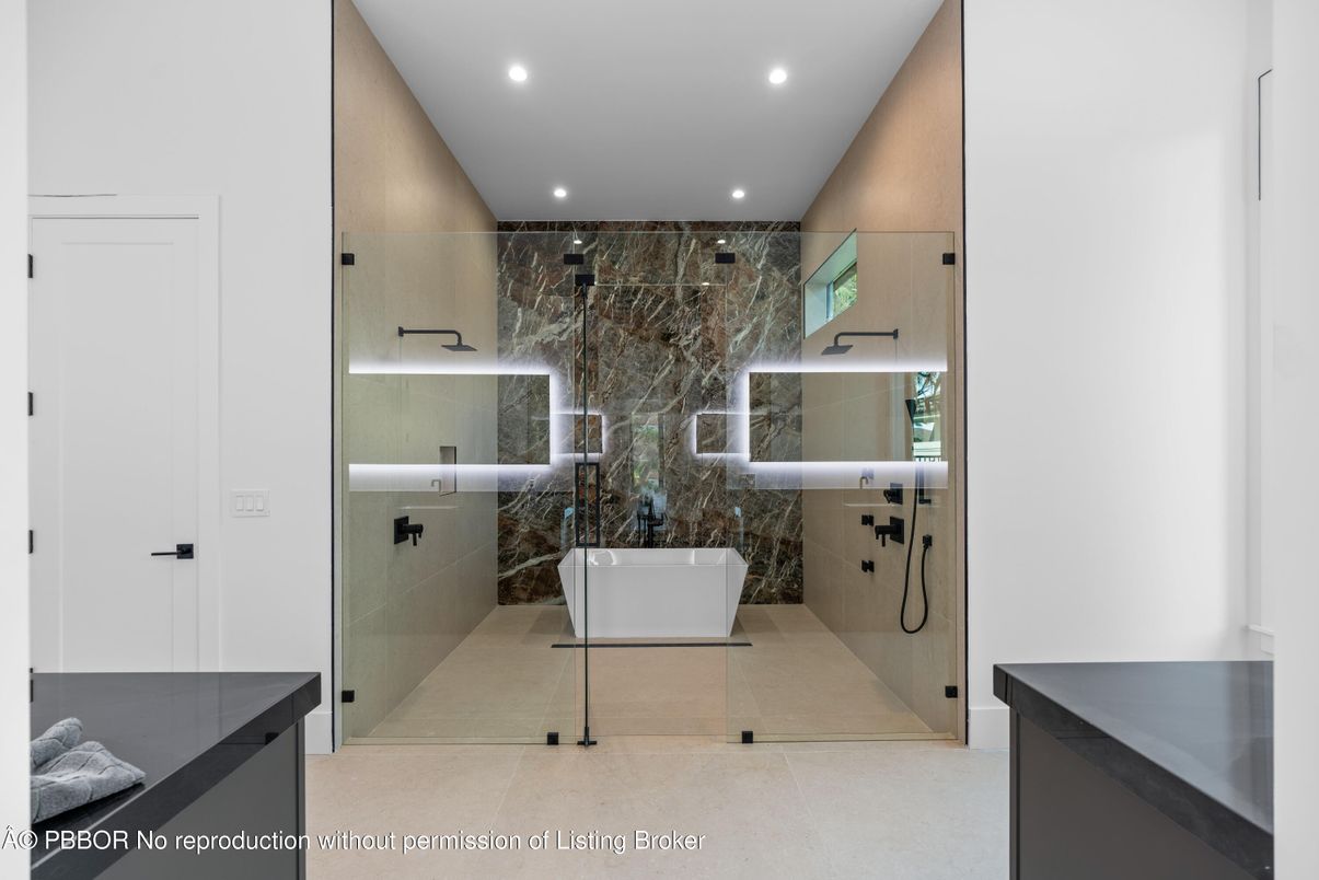 Bathroom, Free Standing Baths, Glass Shower, Interior, Recessed Lighting