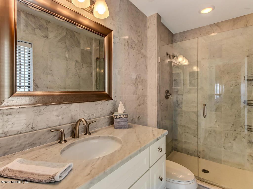 Bathroom, Glass Shower, Interior, Marble Walls, Recessed Lighting