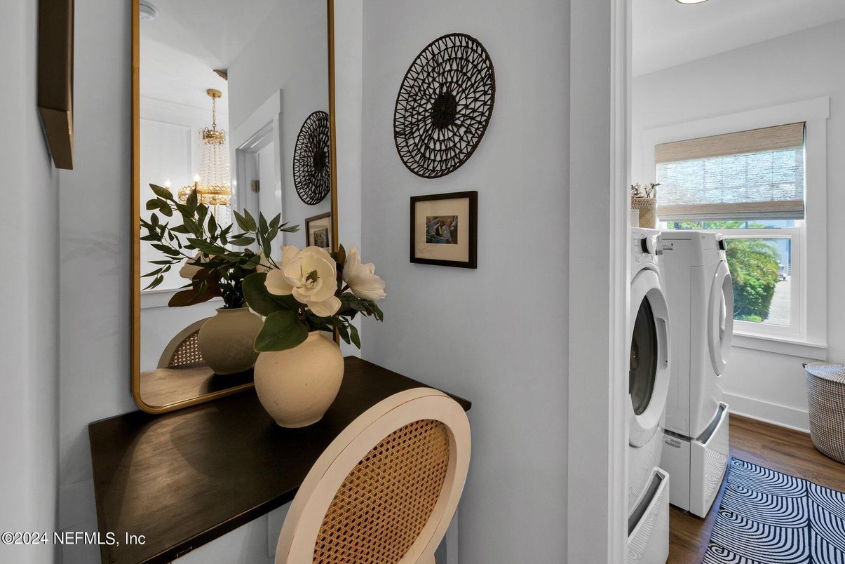 Interior, Pendant Lights, Recessed Lighting, Utility Closets, Washer, Wood Texture Flooring
