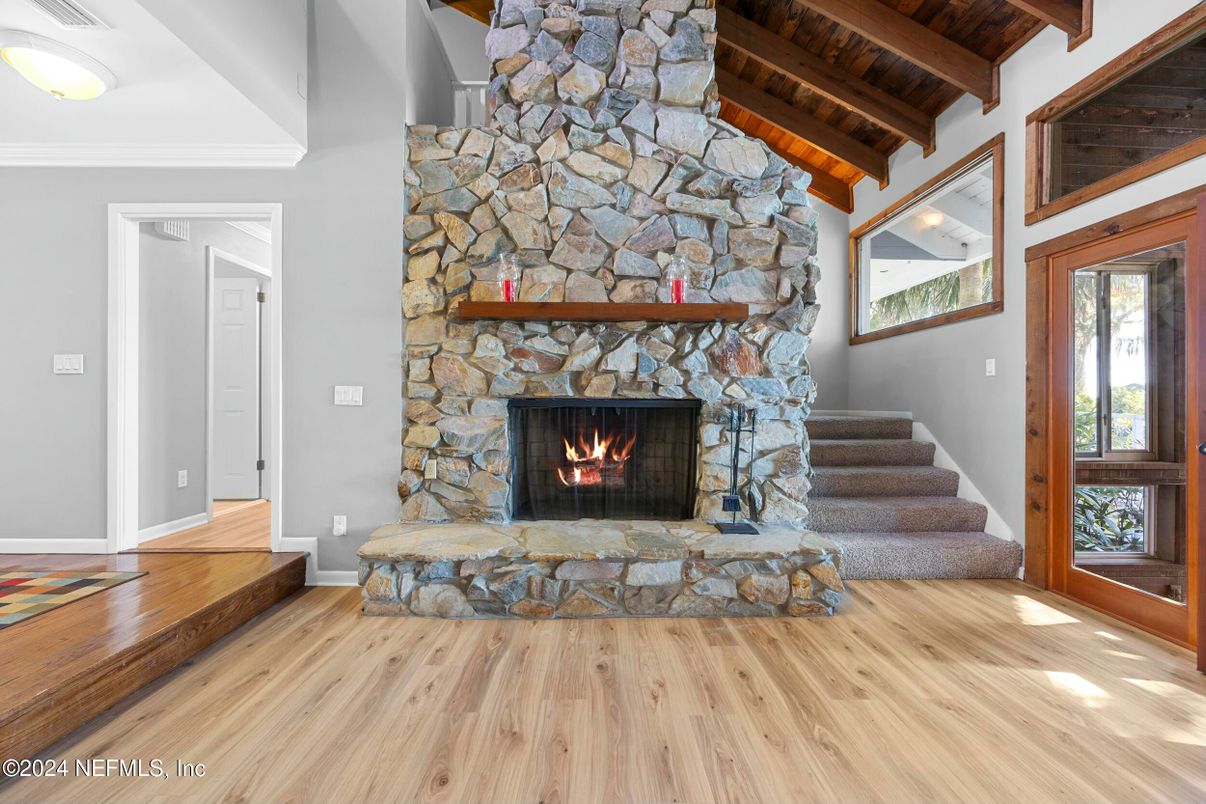 Fireplace, Interior, Stone Walls, Wooden Beams, Wooden Ceilings, Wood Texture Flooring
