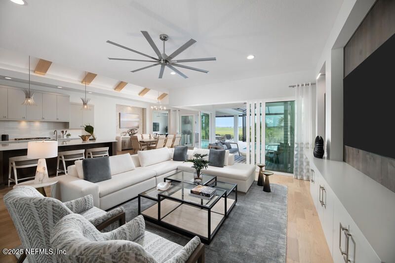 Dining room, Interior, Kitchen, Living room, Pendant Lights, Recessed Lighting, Wood Texture Flooring