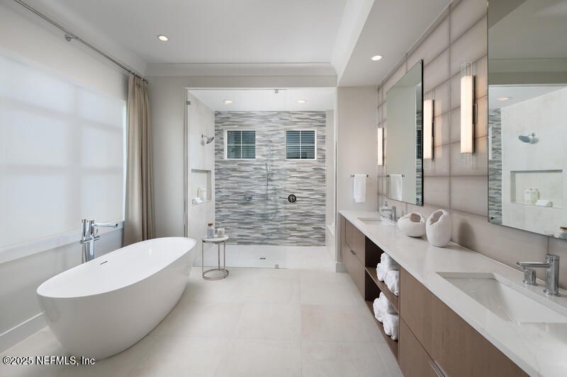 Bathroom, Dual Sink Vanities, Free Standing Baths, Glass Shower, Interior, Recessed Lighting