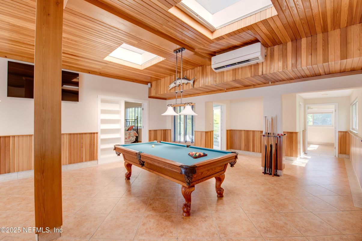 Billiard Table, Game Room, Interior, Pendant Lights, Wooden Ceilings