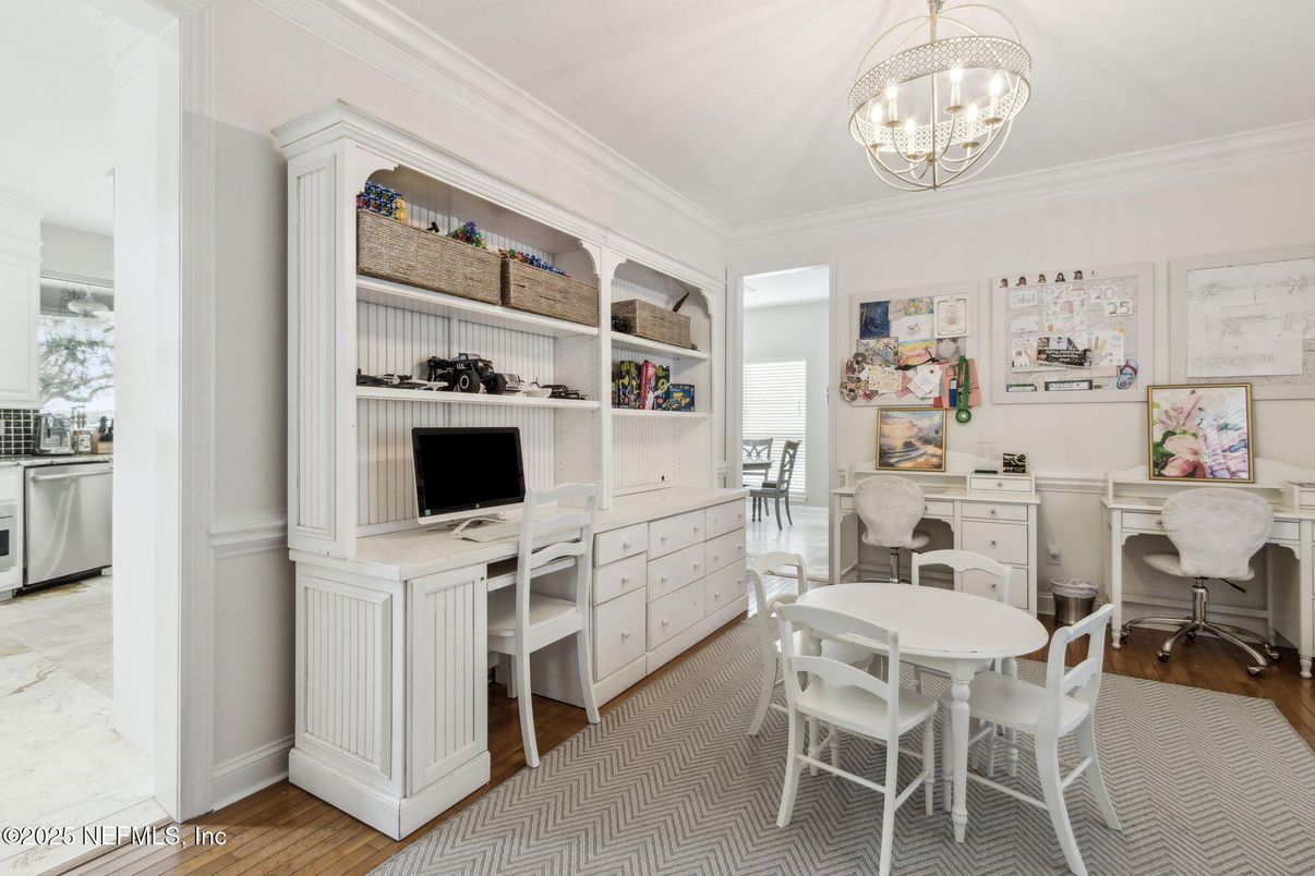 Chandelier, Home Office, Interior, Wood Texture Flooring