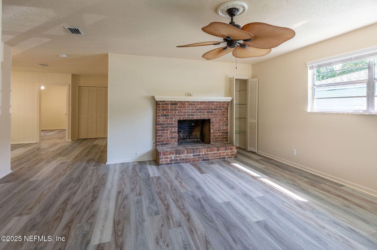 Empty room, Fireplace, Interior, Wood Texture Flooring