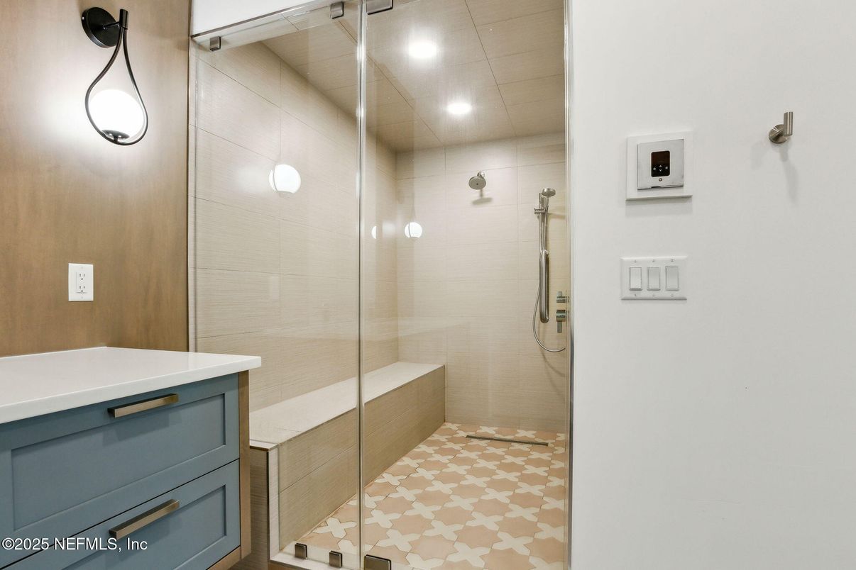Bathroom, Glass Shower, Interior, Recessed Lighting