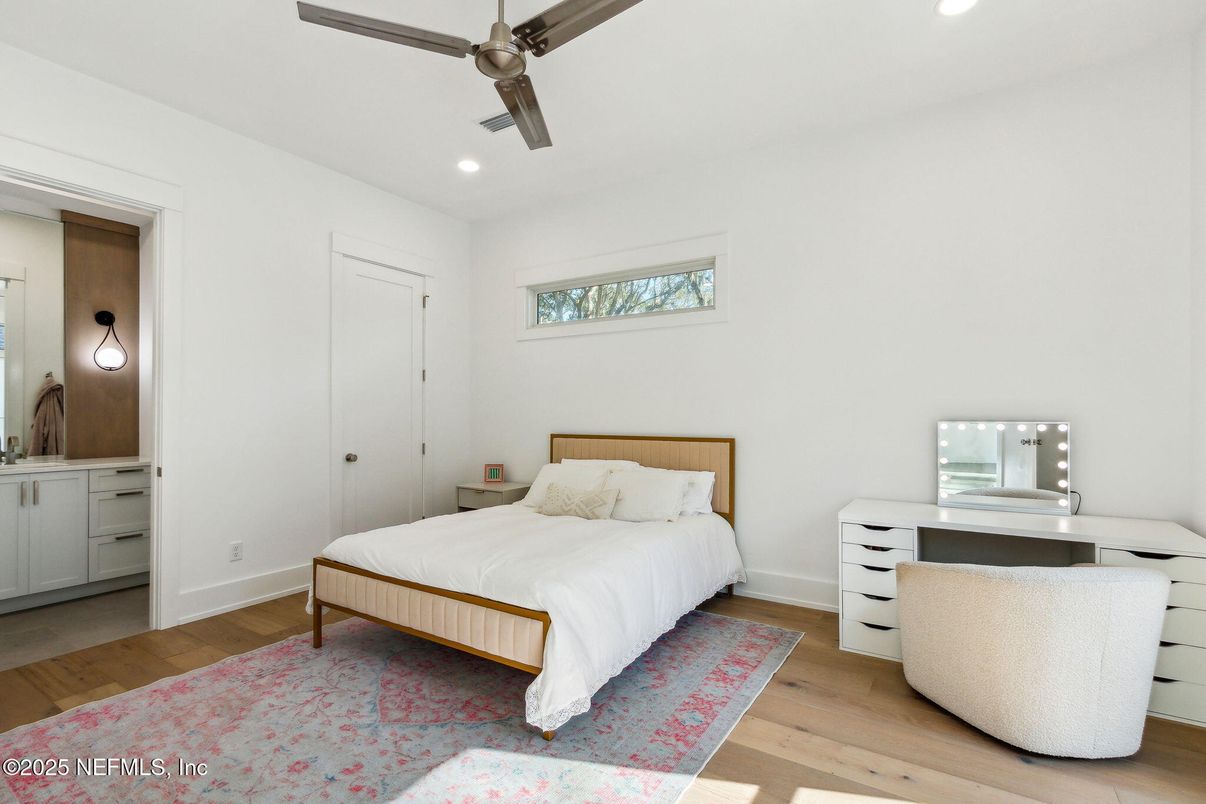 Bedroom, Interior, Recessed Lighting, Wood Texture Flooring