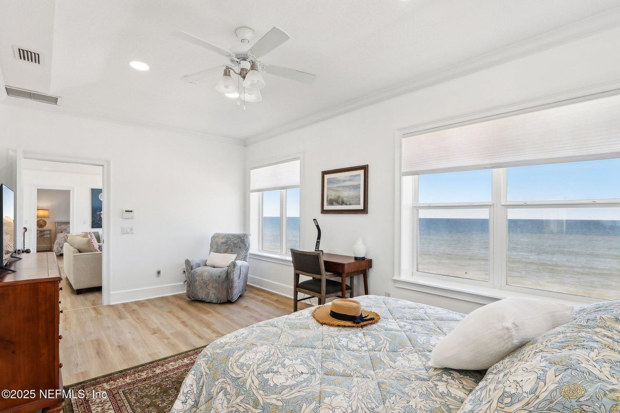 Bedroom, Home Office, Interior, Recessed Lighting, Water, Wood Texture Flooring