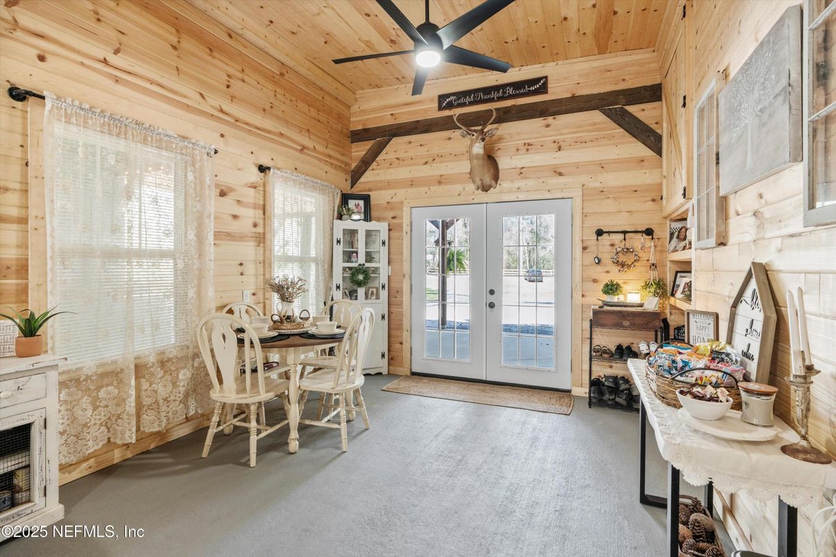 Dining room, Fireplace, Interior, Wooden Beams, Wooden Ceilings, Wooden Walls