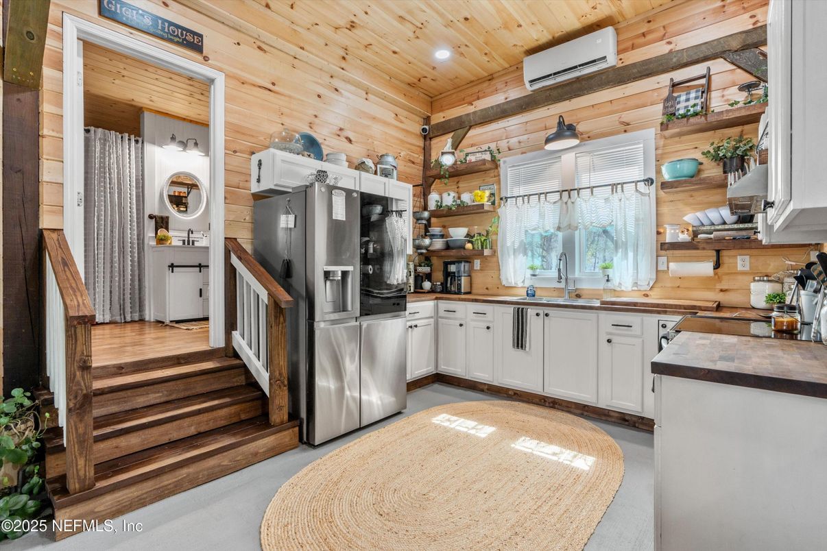 Interior, Kitchen, Recessed Lighting, Stainless Steel Appliances, Wooden Ceilings, Wooden Walls
