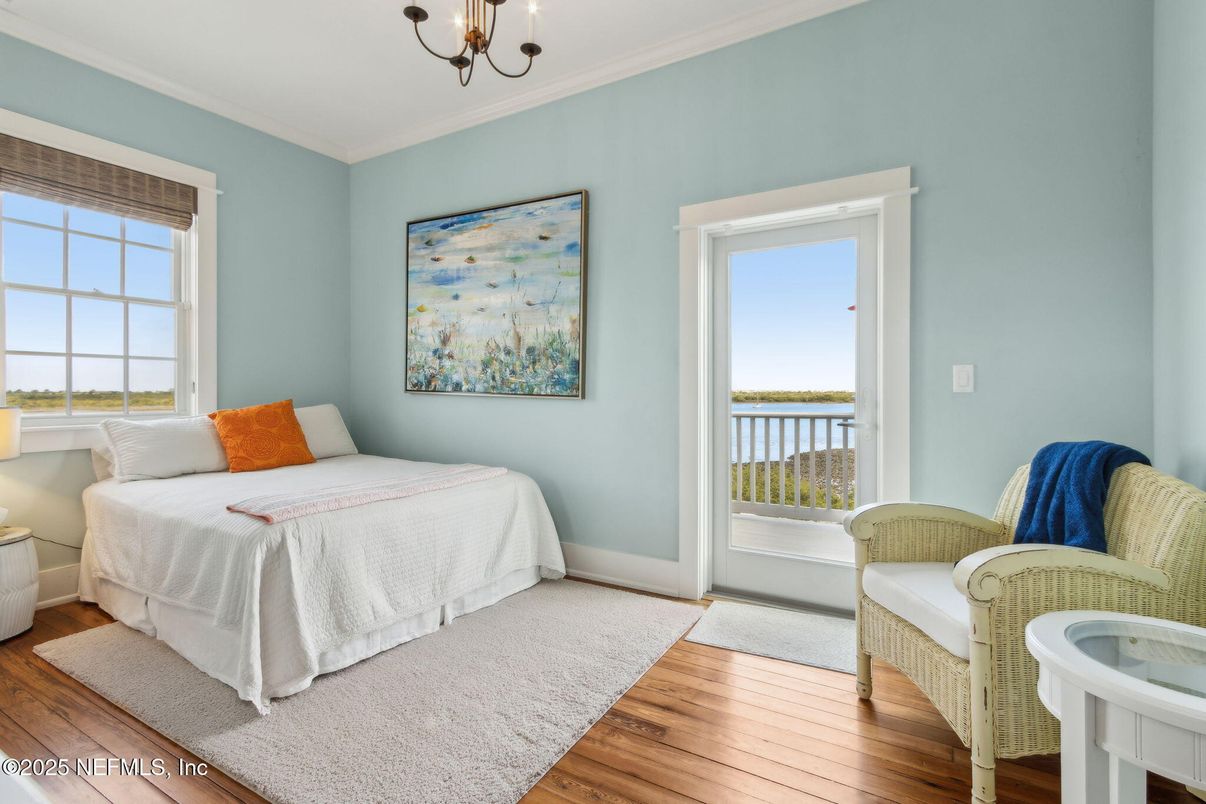 Bedroom, Chandelier, Interior, Water, Wood Texture Flooring