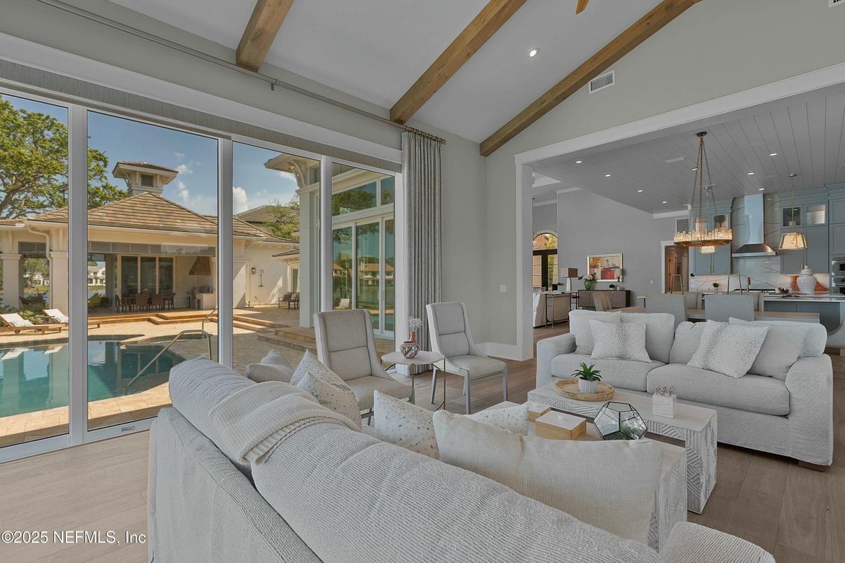 Dining room, Interior, Kitchen, Living room, Pendant Lights, Recessed Lighting, Wooden Beams, Wood Texture Flooring