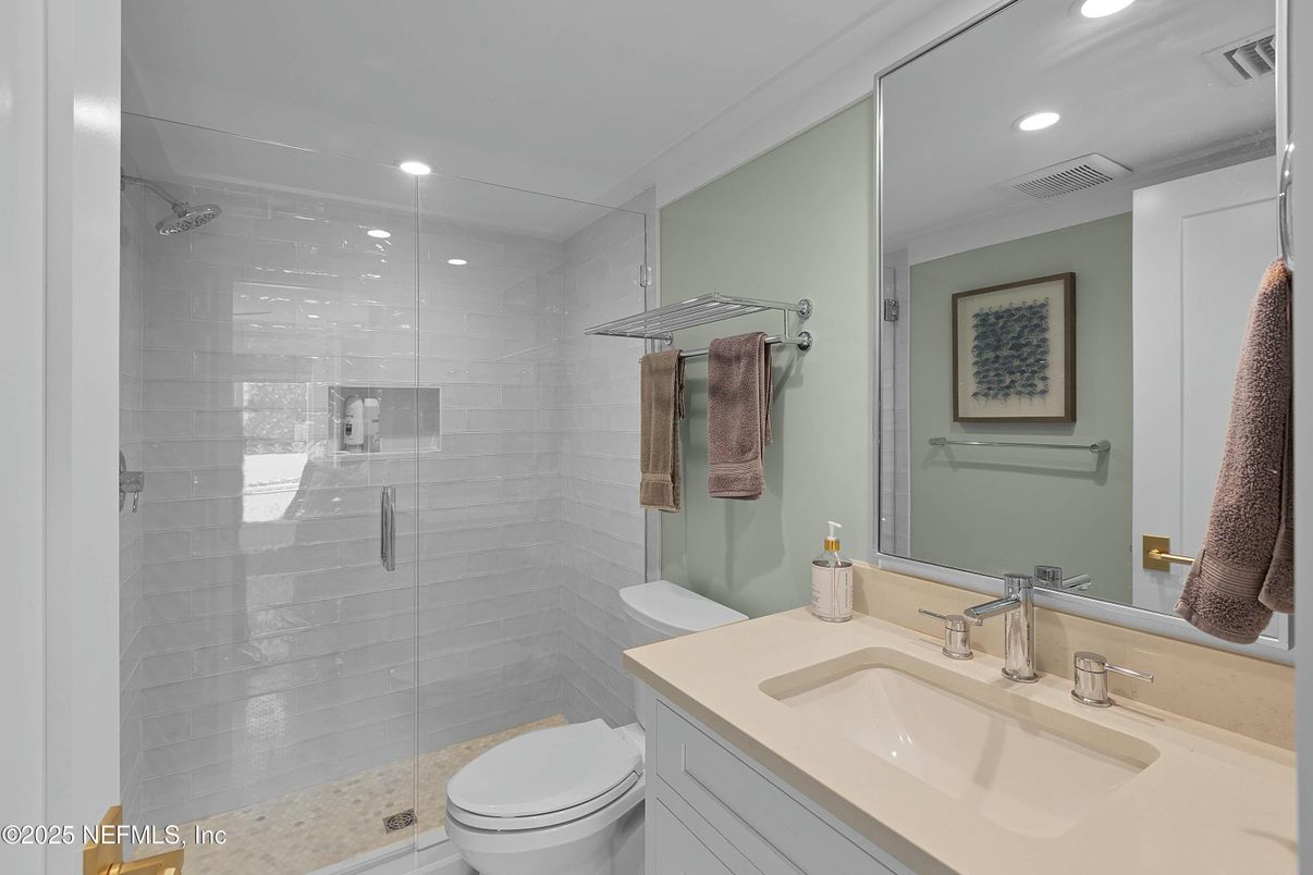 Bathroom, Glass Shower, Interior, Recessed Lighting