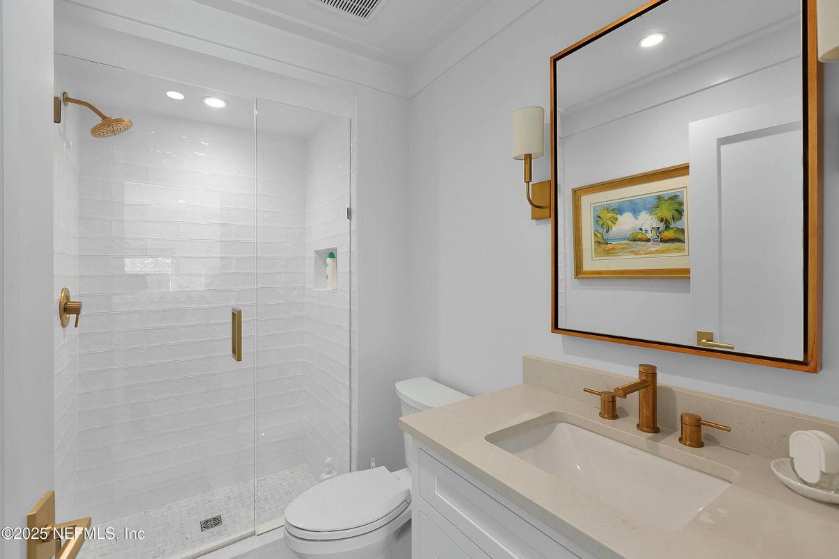 Bathroom, Glass Shower, Interior, Recessed Lighting