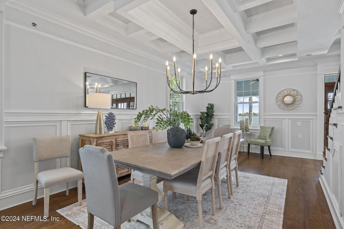 Chandelier, Dining room, Interior, Wood Texture Flooring