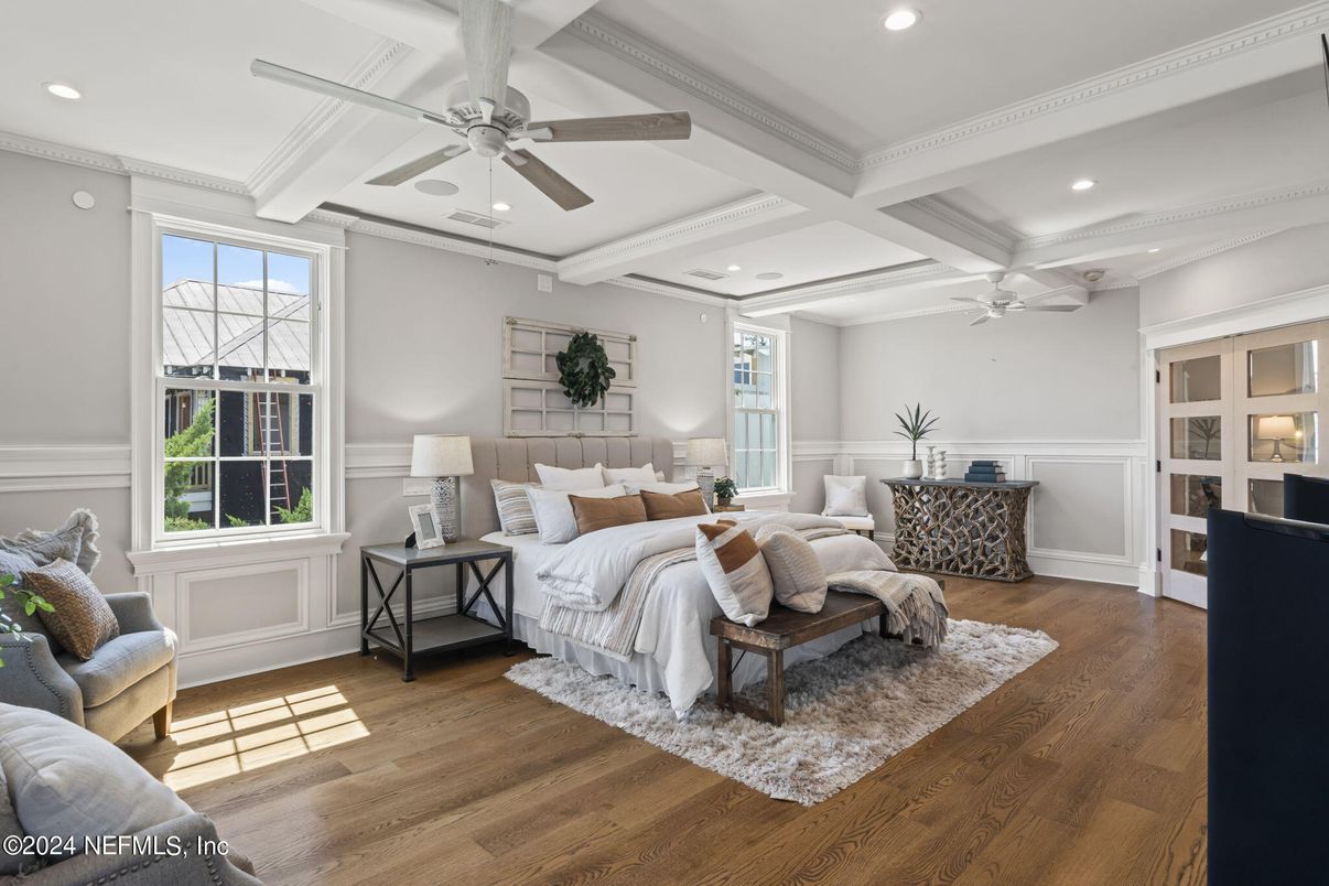 Bedroom, Interior, Recessed Lighting, Wood Texture Flooring