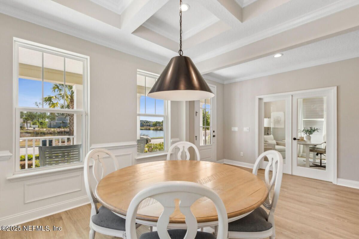 Dining room, Interior, Recessed Lighting, Water, Wood Texture Flooring
