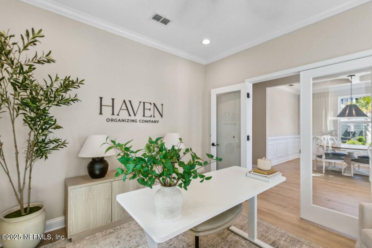 Home Office, Interior, Recessed Lighting, Wood Texture Flooring