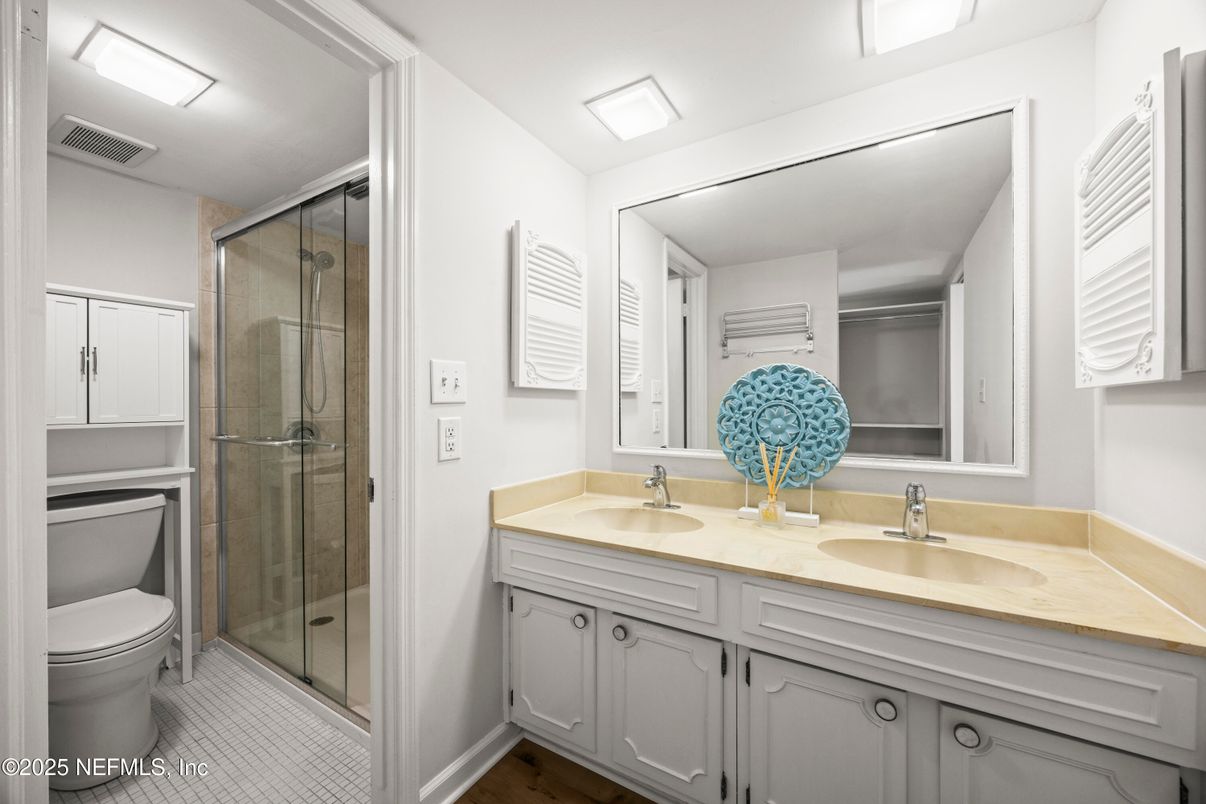 Bathroom, Dual Sink Vanities, Glass Shower, Interior