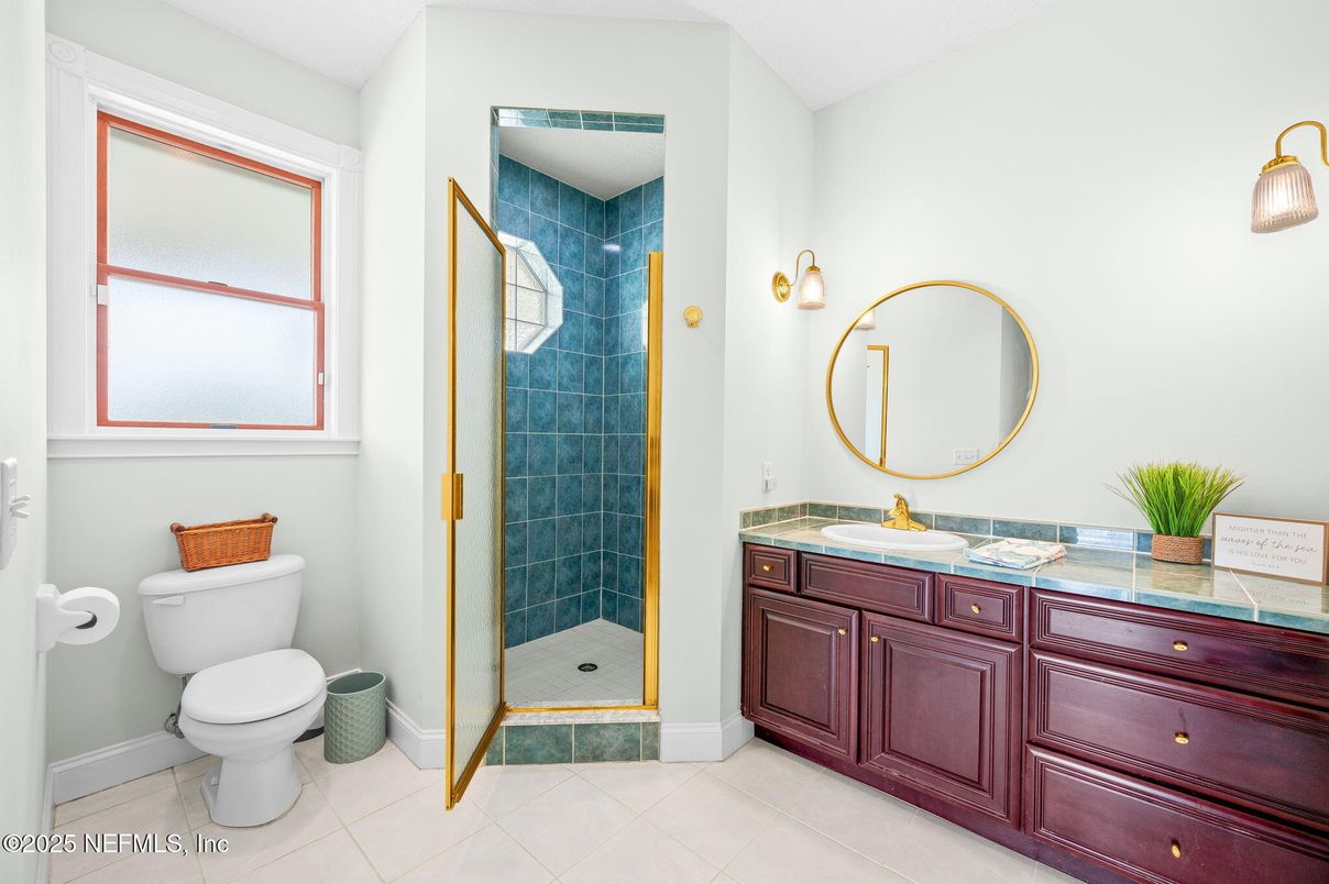 Bathroom, Glass Shower, Interior, Tile Countertops