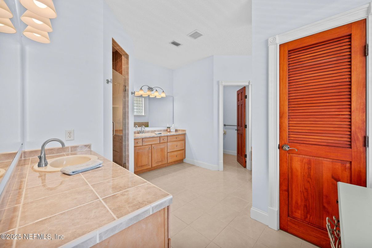 Bathroom, Dual Sink Vanities, Interior, Tile Countertops