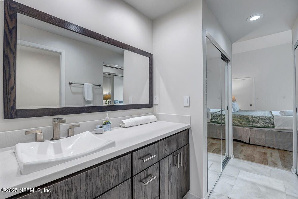 Bathroom, Bedroom, Dual Sink Vanities, Interior, Marble, Recessed Lighting, Wood Texture Flooring