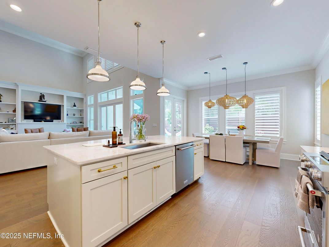 Dining room, Interior, Kitchen, Living room, Pendant Lights, Recessed Lighting, Wood Texture Flooring