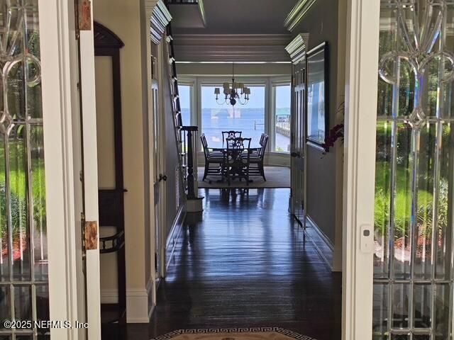 Chandelier, Dining room, Interior, Water, Wood Texture Flooring