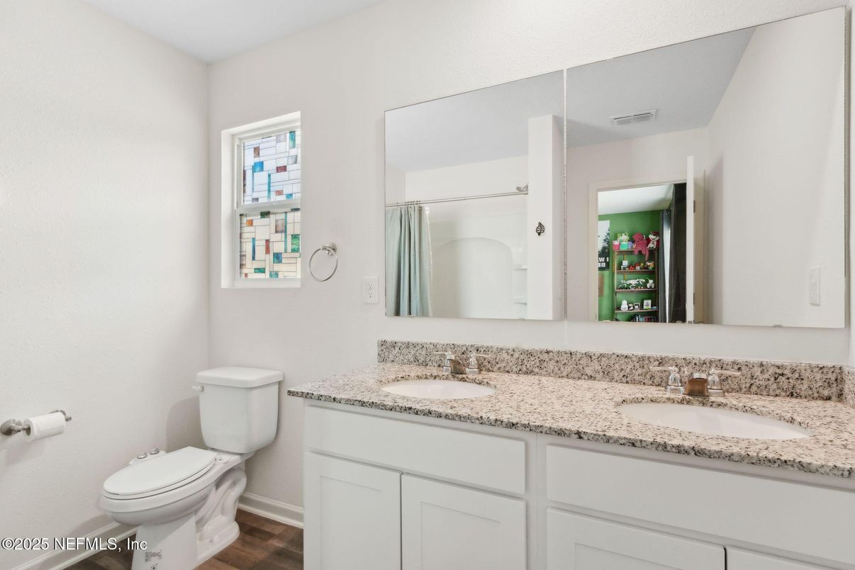 Bathroom, Dual Sink Vanities, Interior, Wood Texture Flooring