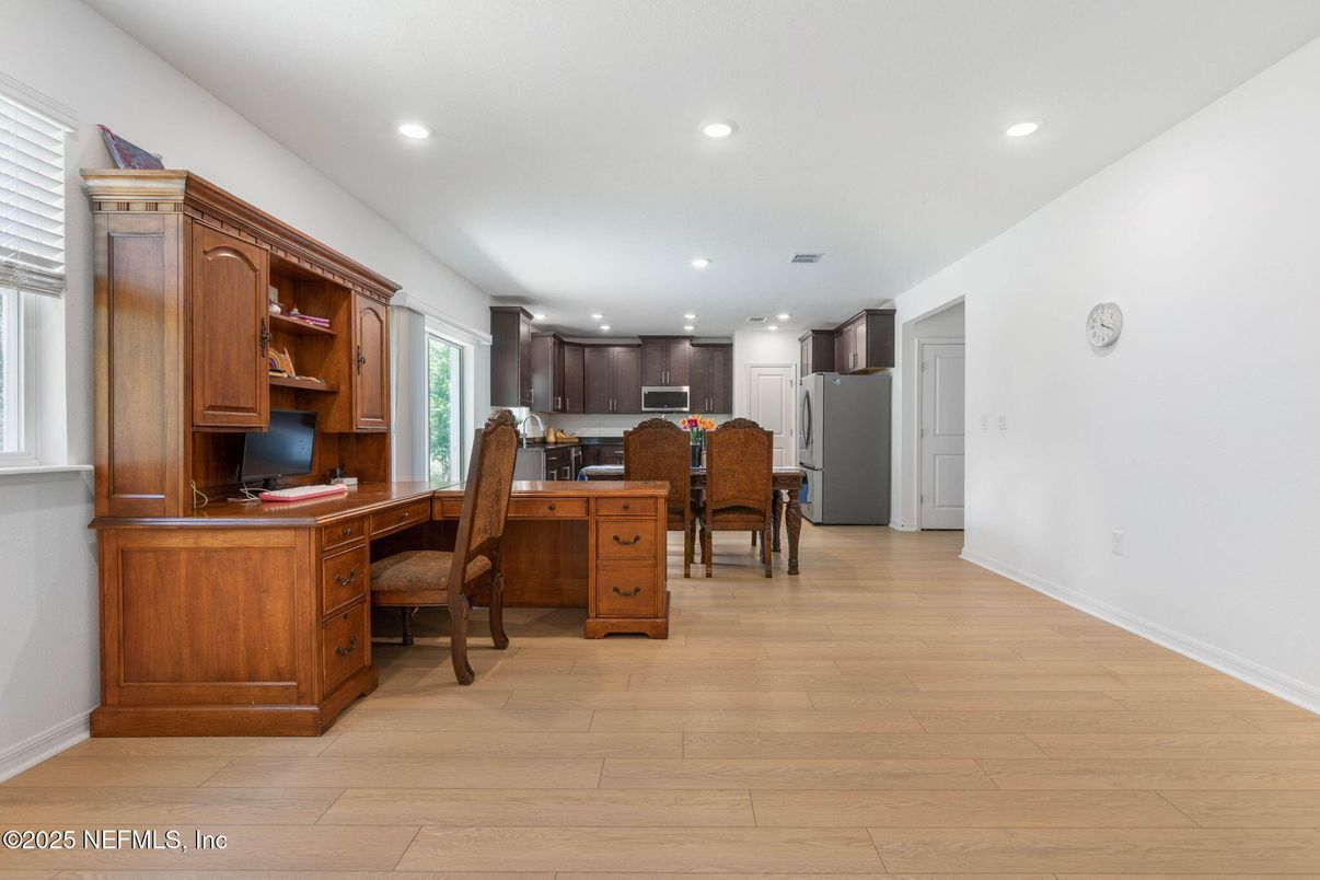 Home Office, Interior, Kitchen, Recessed Lighting, Wood Texture Flooring
