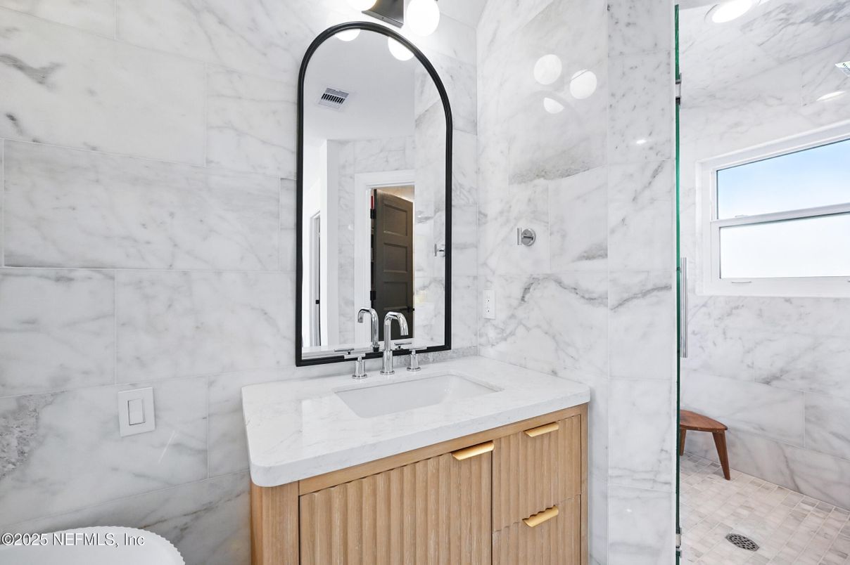 Bathroom, Glass Shower, Interior, Marble Walls