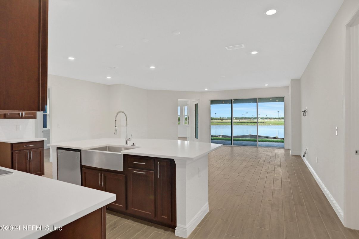 Interior, Kitchen, Recessed Lighting, Water, Wood Texture Flooring