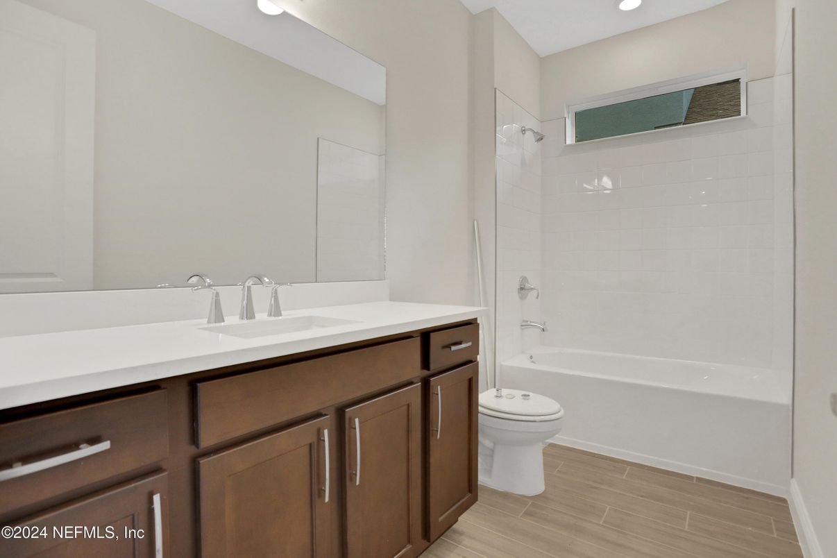 Bathroom, Interior, Recessed Lighting, Wood Texture Flooring