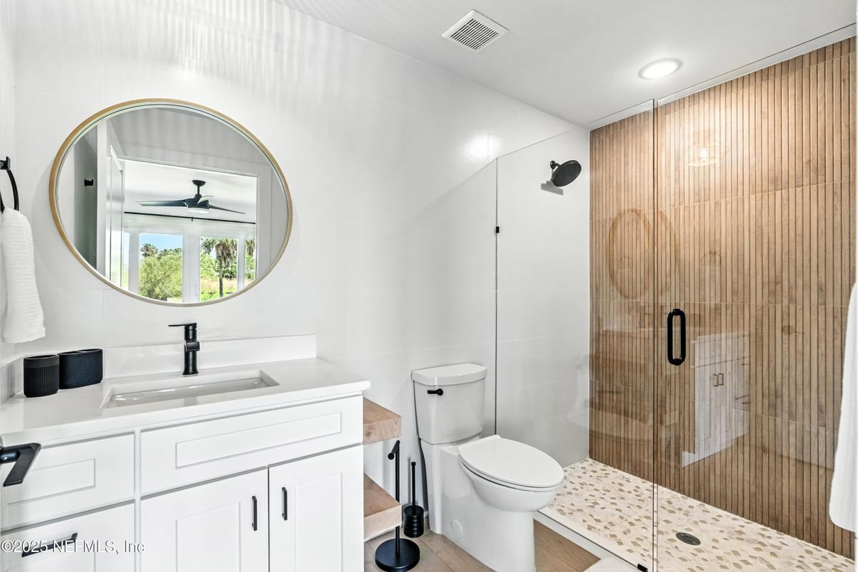 Bathroom, Glass Shower, Interior, Recessed Lighting