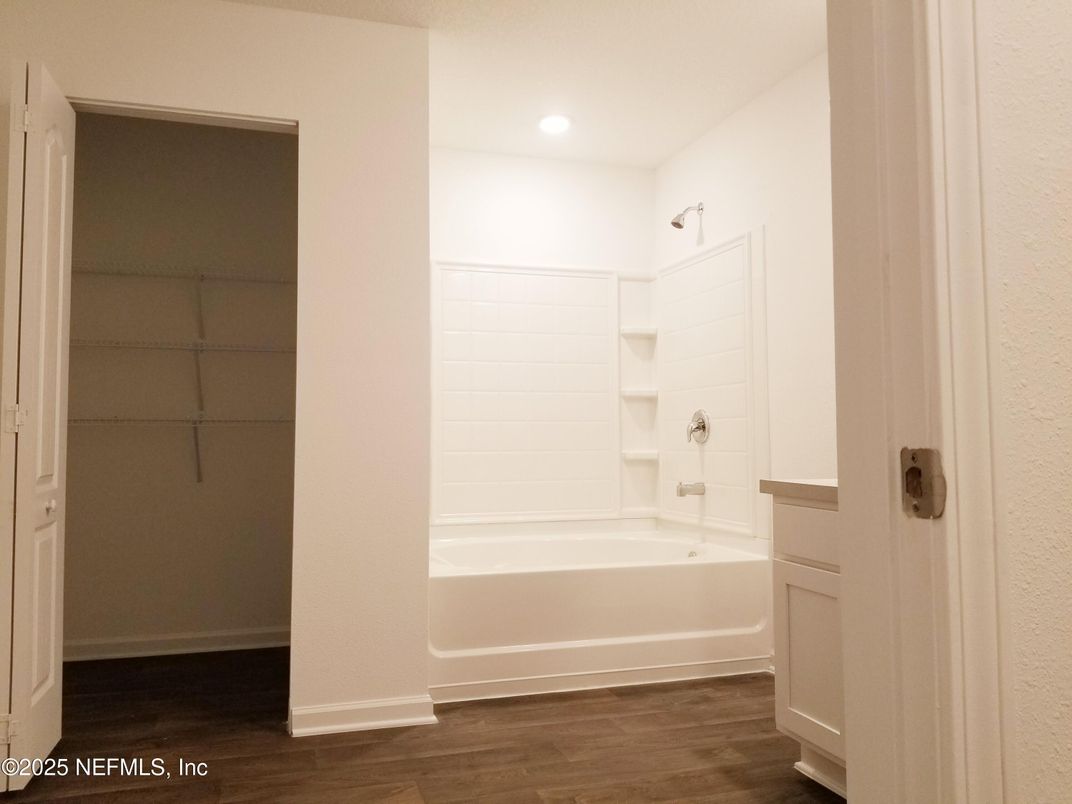 Bathroom, Interior, Recessed Lighting, Wood Texture Flooring
