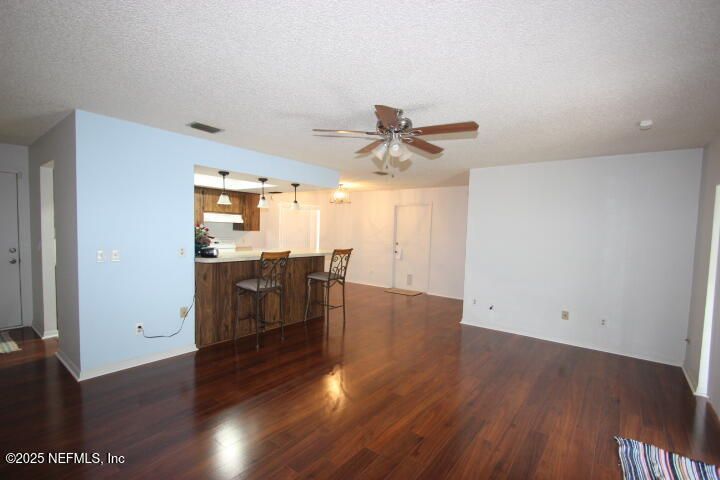 Empty room, Interior, Kitchen, Pendant Lights, Wood Texture Flooring