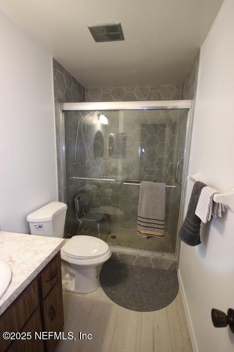 Bathroom, Glass Shower, Interior, Marble Walls, Wood Texture Flooring