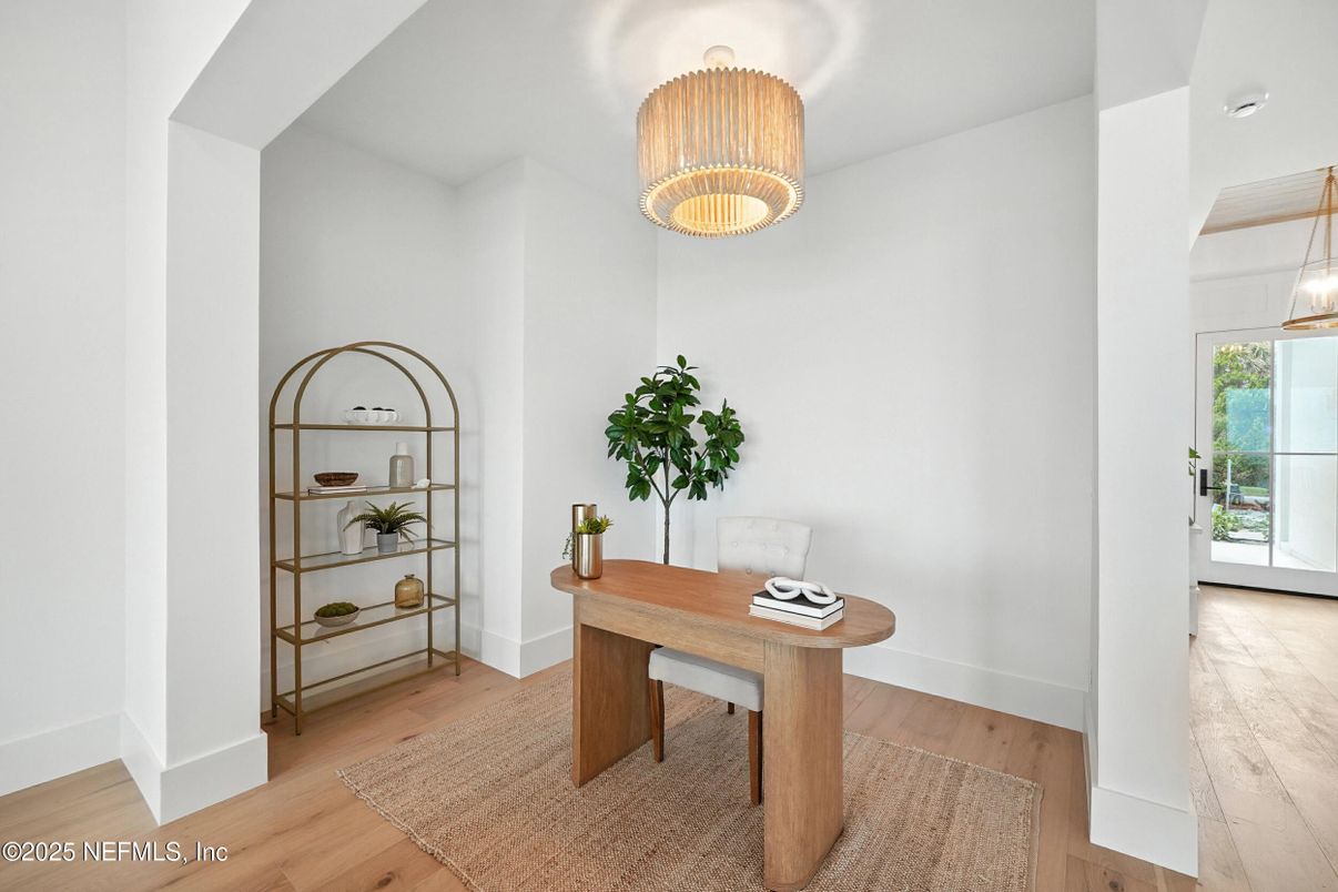 Home Office, Interior, Pendant Lights, Wood Texture Flooring