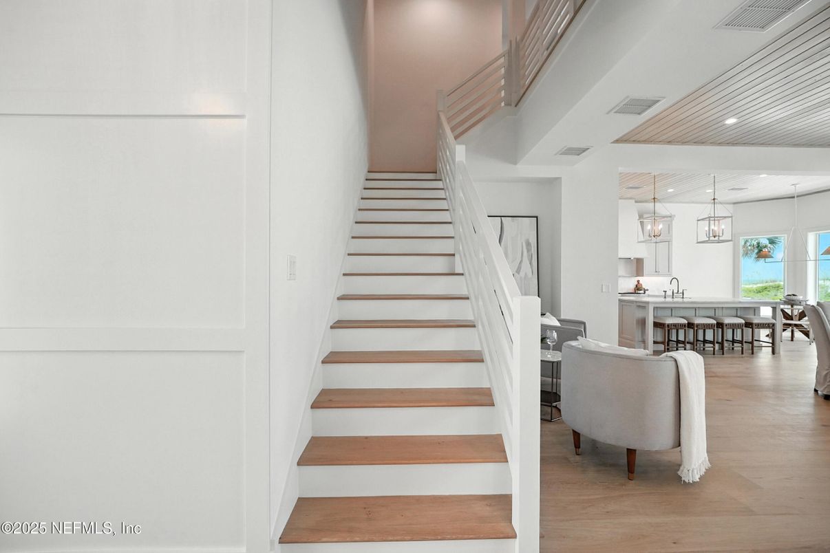Dining room, Interior, Pendant Lights, Recessed Lighting, Wood Texture Flooring