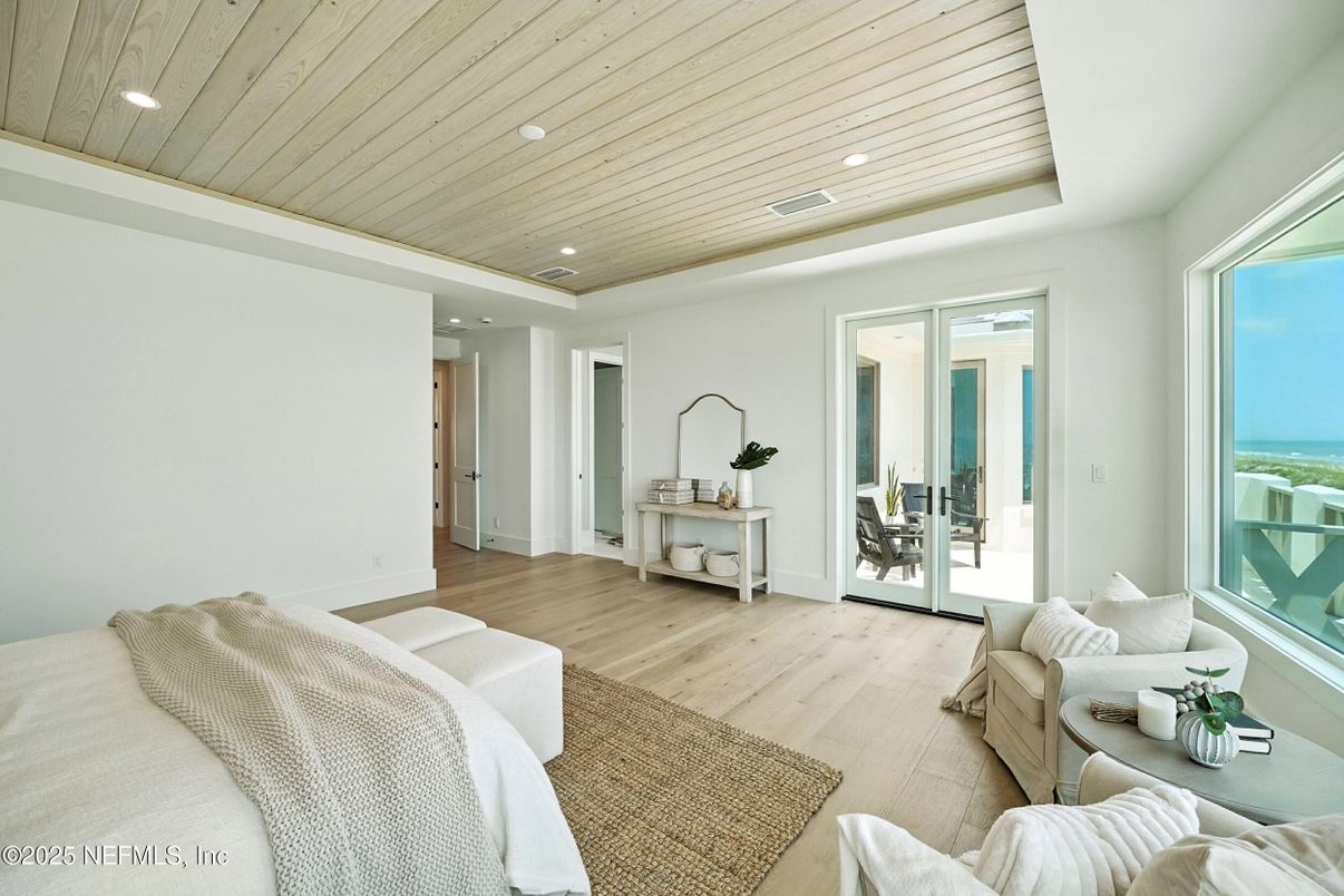 Bedroom, Interior, Living room, Recessed Lighting, Water, Wooden Ceilings, Wood Texture Flooring