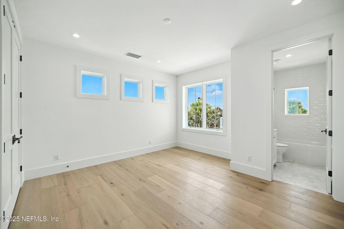 Bathroom, Empty room, Interior, Recessed Lighting, Wood Texture Flooring