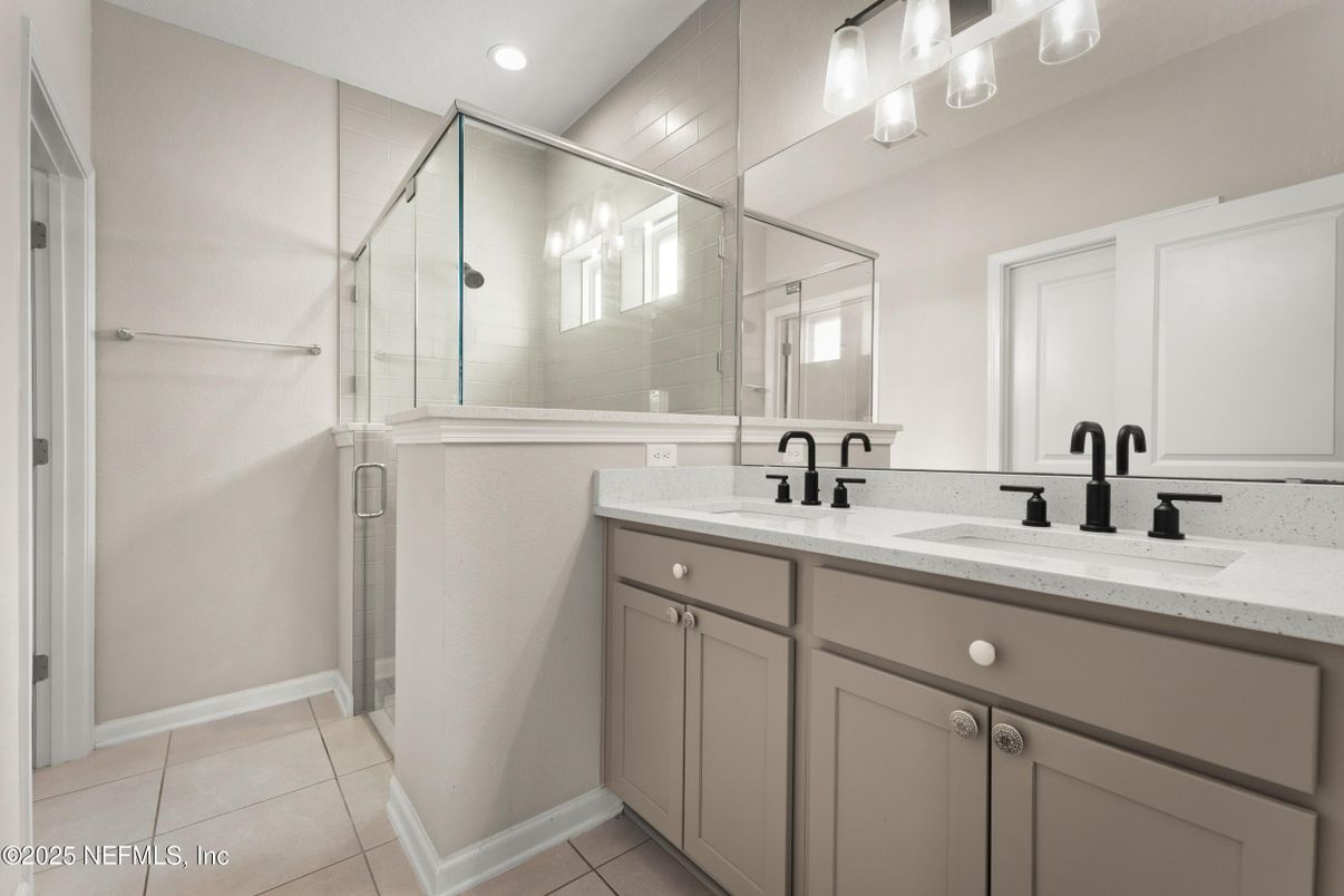 Bathroom, Dual Sink Vanities, Glass Shower, Interior, Recessed Lighting