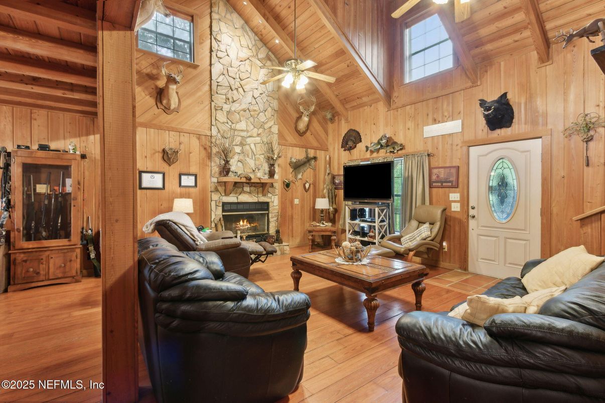 Fireplace, Interior, Living room, Stone Walls, Wooden Beams, Wooden Ceilings, Wood Texture Flooring, Wooden Walls
