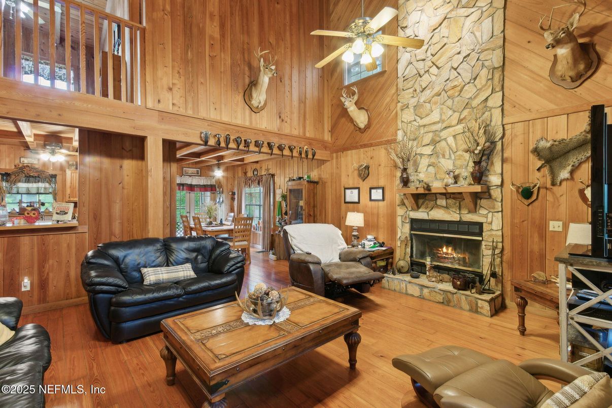 Dining room, Fireplace, Interior, Living room, Stone Walls, Wooden Beams, Wooden Ceilings, Wood Texture Flooring, Wooden Walls