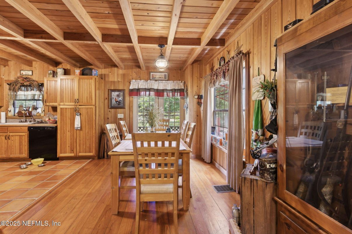 Dining room, Interior, Wooden Beams, Wooden Ceilings, Wood Texture Flooring, Wooden Walls