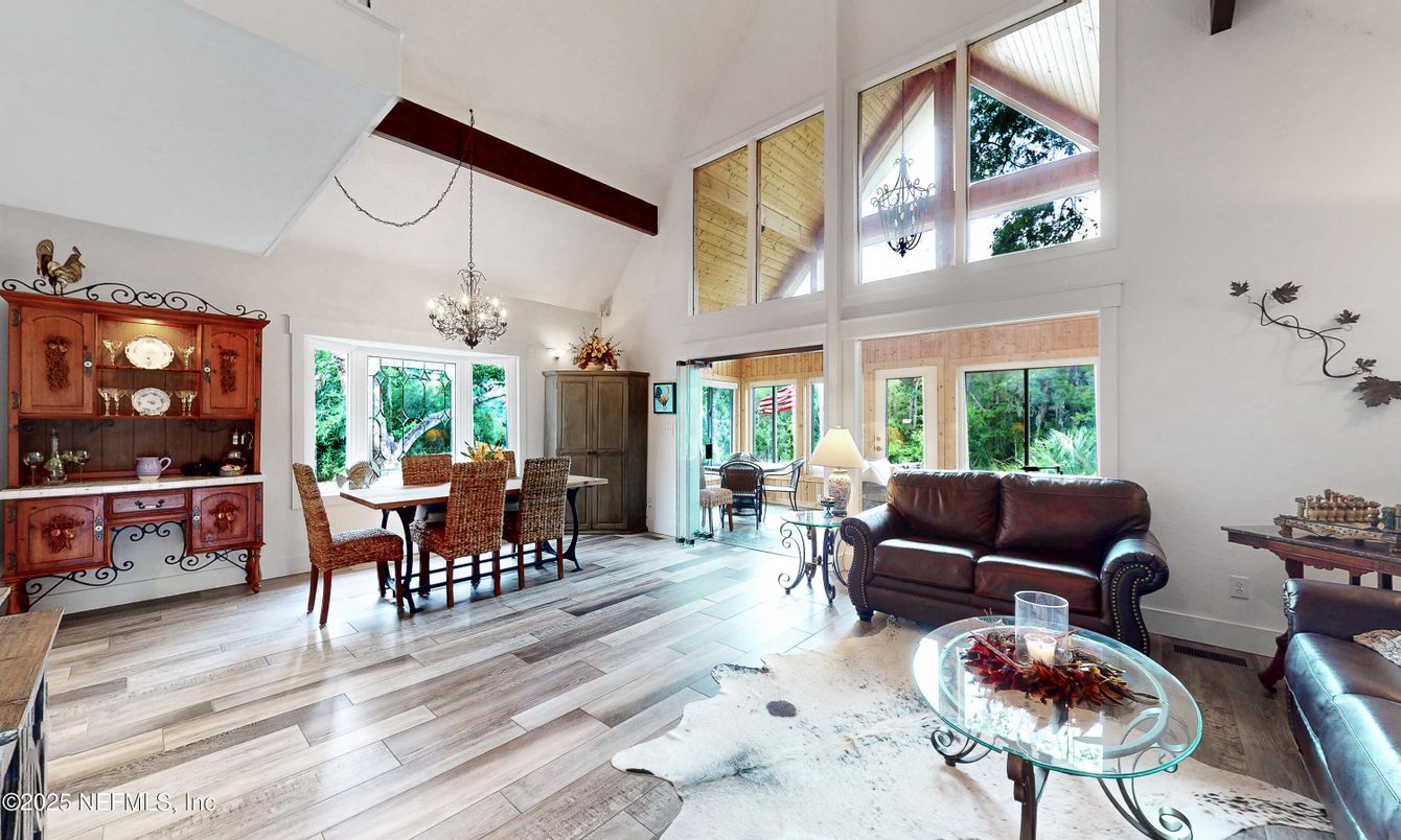 Chandelier, Dining room, Interior, Kitchen, Living room, Wooden Beams, Wood Texture Flooring